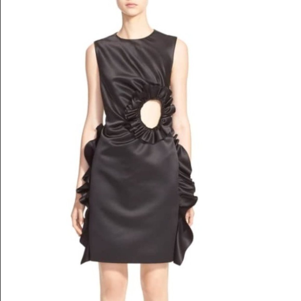 PASKAL Cutout Detail Frilled Charmeuse Dress